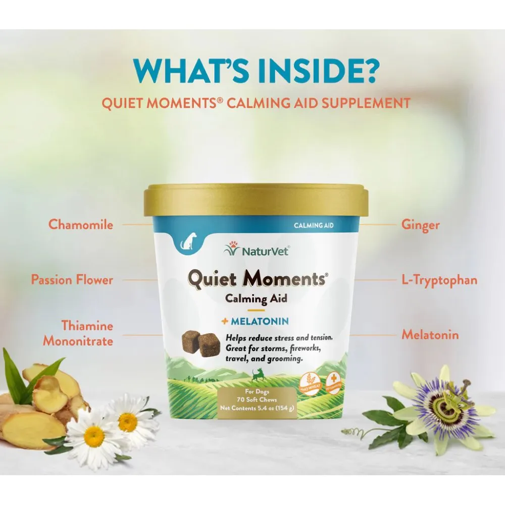 15% OFF: NaturVet Quiet Moments Calming Aid Plus Melatonin Soft Chews Supplement For Dogs 70ct