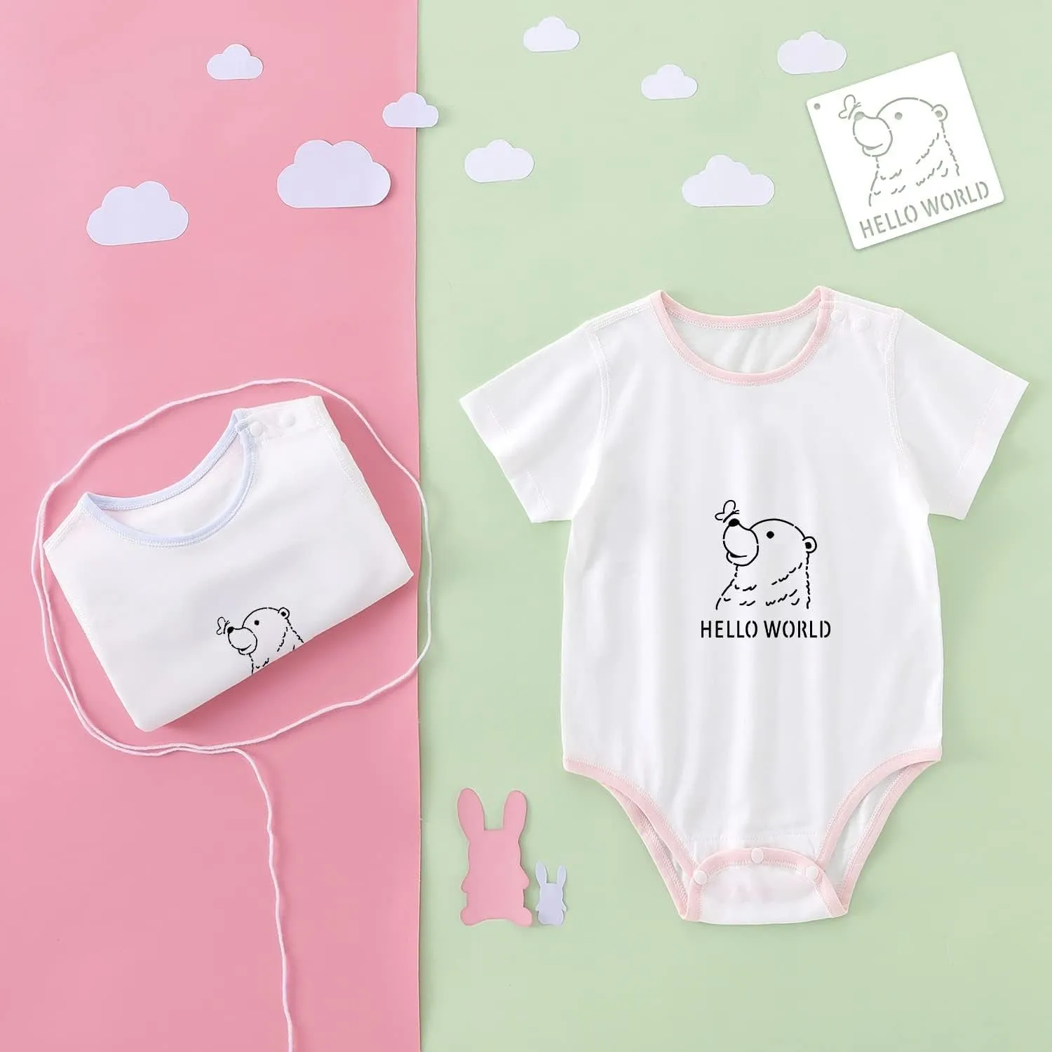 30 Pieces Baby Shower Stencils for Painting, 5 Inch Cute Onesie Stencil Reusable Mixed Phrase Painting Stencils, Small Animals Template for Painting Bodysuit Shirts Shoes Bibs Clothes
