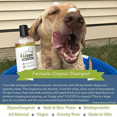 4-Legger Certified Organic Dog Shampoo - All Natural and Hypoallergenic with Aloe and Lemongrass, Soothing for Normal, Dry, Itchy or Allergy Sensitive Skin - Biodegradable - Made in USA - 16 oz