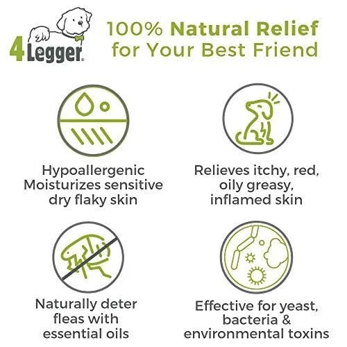4-Legger Certified Organic Dog Shampoo - All Natural and Hypoallergenic with Aloe and Lemongrass, Soothing for Normal, Dry, Itchy or Allergy Sensitive Skin - Biodegradable - Made in USA - 16 oz