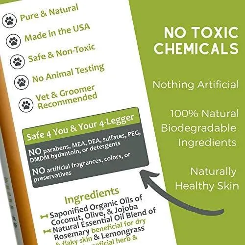 4-Legger Certified Organic Dog Shampoo - All Natural and Hypoallergenic with Aloe and Lemongrass, Soothing for Normal, Dry, Itchy or Allergy Sensitive Skin - Biodegradable - Made in USA - 16 oz