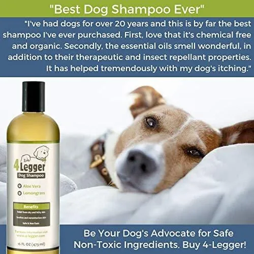 4-Legger Certified Organic Dog Shampoo - All Natural and Hypoallergenic with Aloe and Lemongrass, Soothing for Normal, Dry, Itchy or Allergy Sensitive Skin - Biodegradable - Made in USA - 16 oz