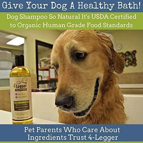4-Legger Certified Organic Dog Shampoo - All Natural and Hypoallergenic with Aloe and Lemongrass, Soothing for Normal, Dry, Itchy or Allergy Sensitive Skin - Biodegradable - Made in USA - 16 oz