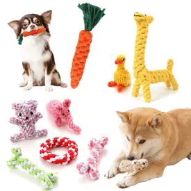 Cartoon Animal Dog Chew Toys | Handmade Cotton Rope Carrot Shape | Braided Bite-Resistant Molar Cleaning Toy for Small and Large Dogs