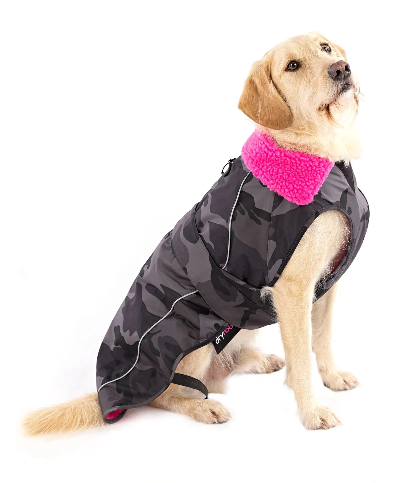 Dryrobe Dog Coat - Black Camo and Pink