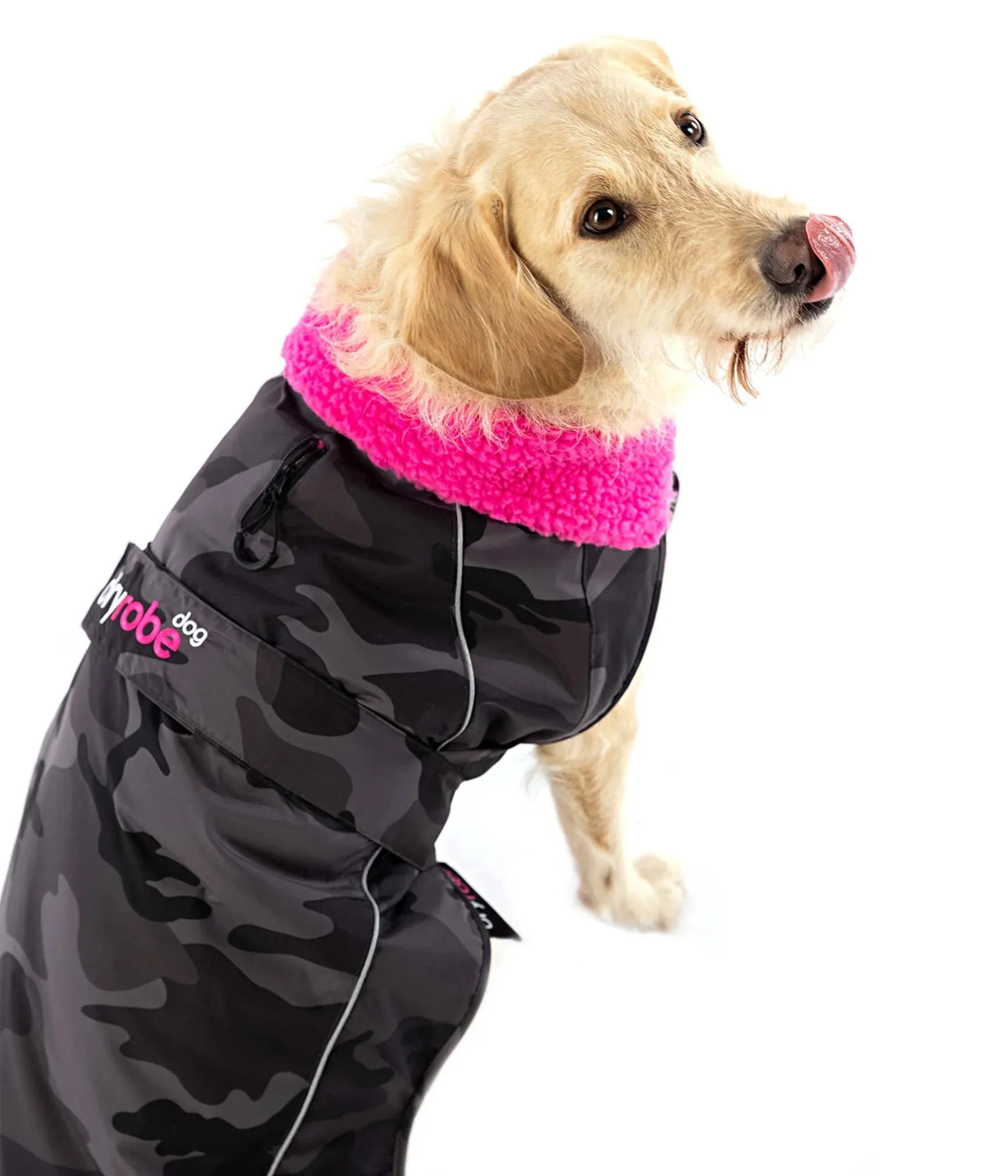 Dryrobe Dog Coat - Black Camo and Pink