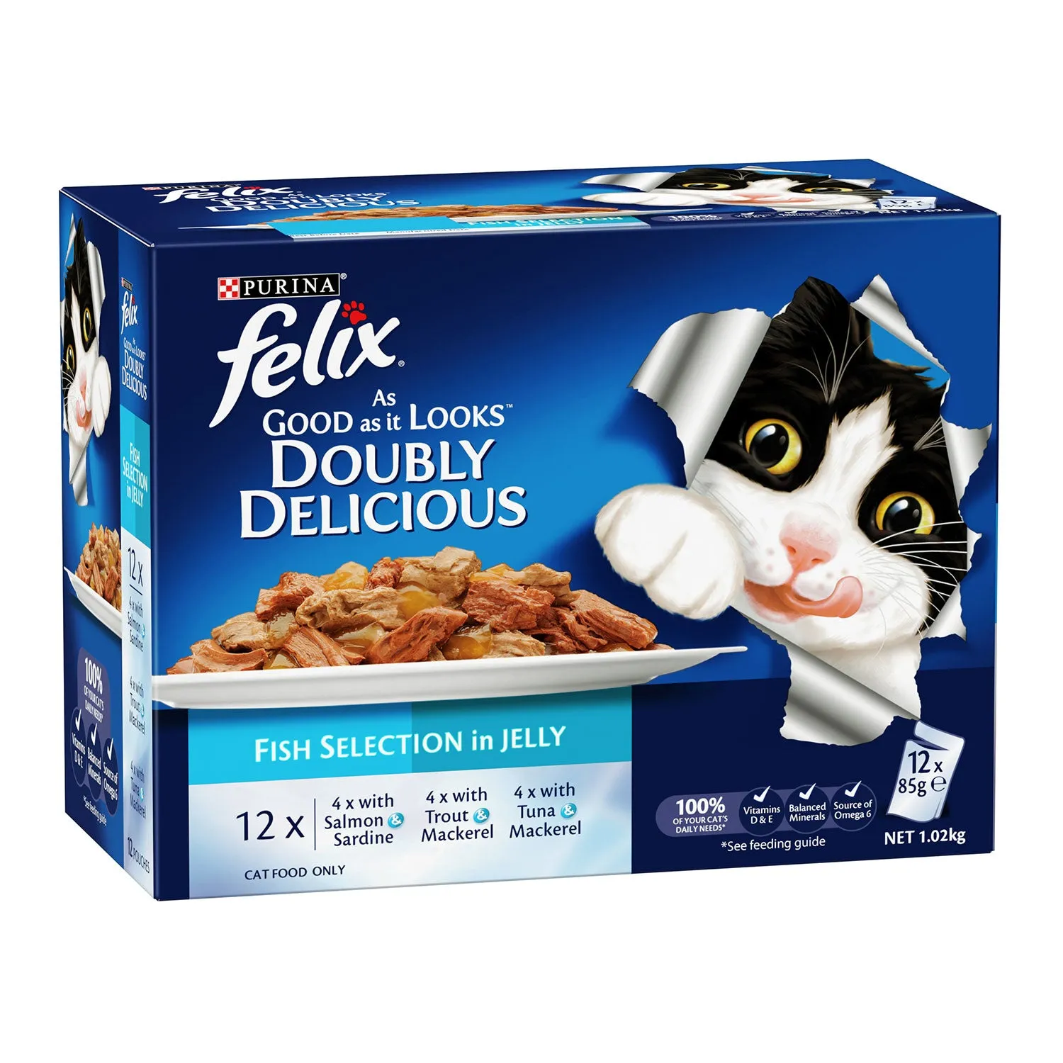 Felix Fish Selection in Jelly Adult Wet Cat Food Pouches 12x85g