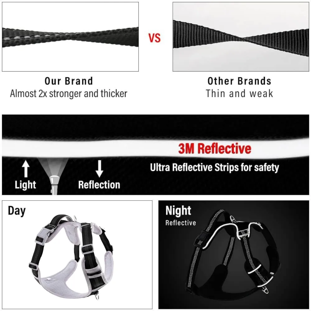 Hank 3M Reflective Harness for Puller Dogs (Grey/Black)