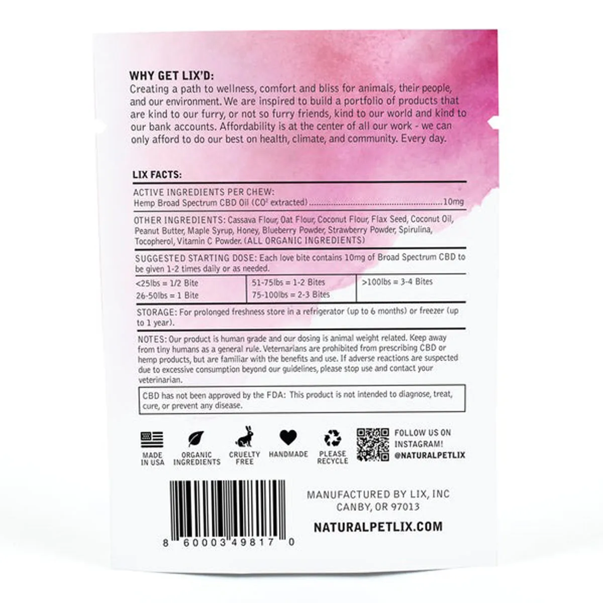 Lix CBD Trial Bites Dog Soft Chews 30mg 3Ct