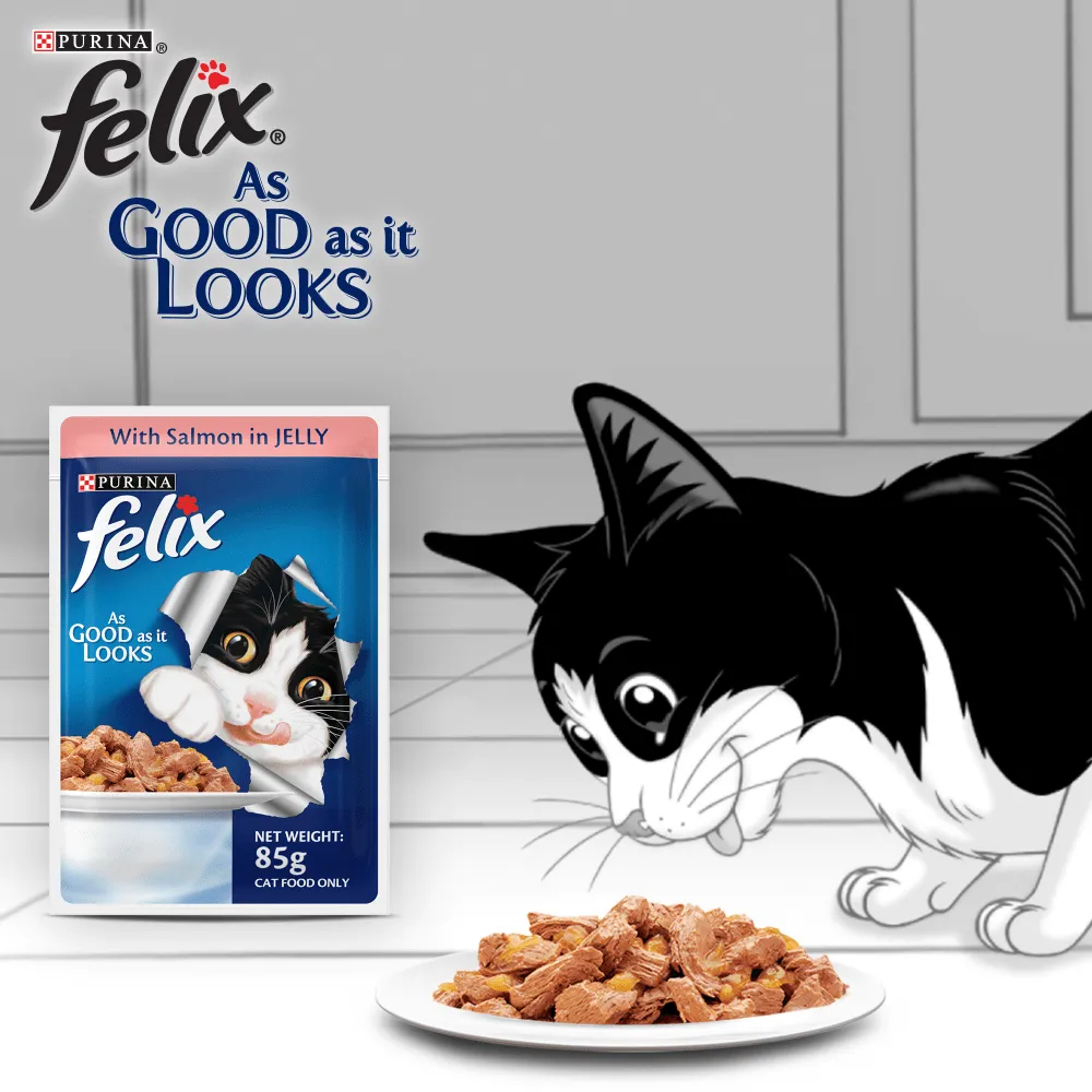 Me O Delite Tuna with Crab Sticks in Jelly and Purina Felix Salmon with Jelly Adult Cat Wet Food Combo (12 12)