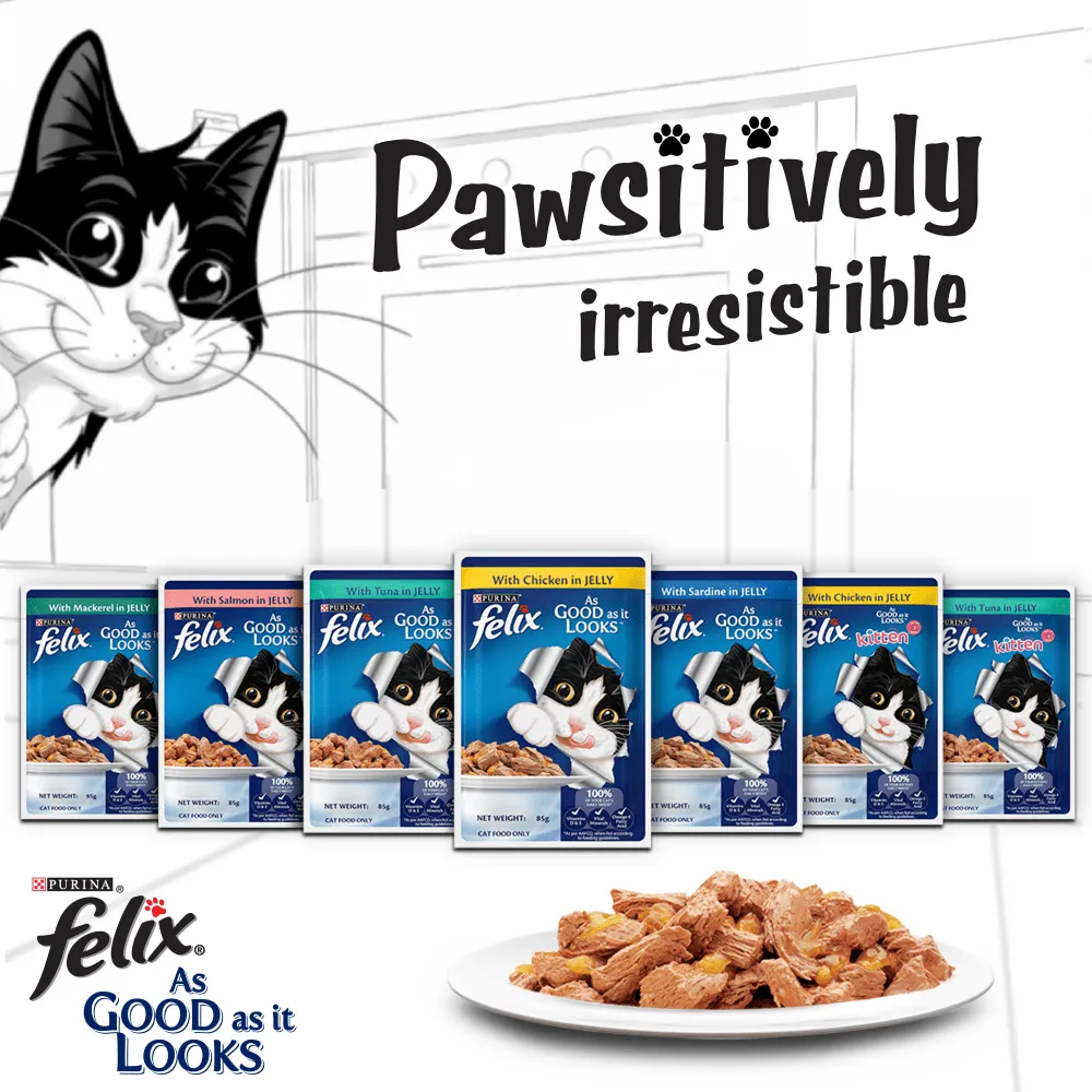 Me O Delite Tuna with Crab Sticks in Jelly and Purina Felix Salmon with Jelly Adult Cat Wet Food Combo (12 12)