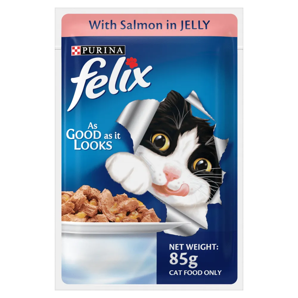Me O Delite Tuna with Crab Sticks in Jelly and Purina Felix Salmon with Jelly Adult Cat Wet Food Combo (12 12)