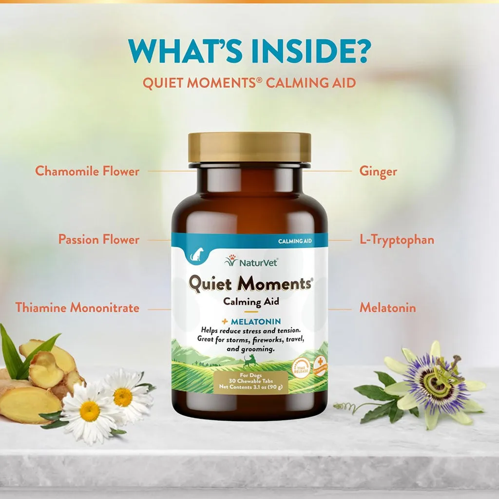 NaturVet Quiet Moments Calming Aid Plus Melatonin for Dogs, 30 chewable tablets