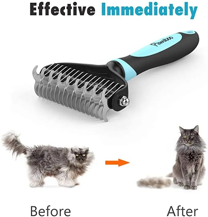 New Pawaboo Pet Dematting Comb - Pet Grooming Comb with Dual Sided 9 17 Rake for Dogs and Cats, Gently Removes Loose Undercoat, Mats, Tangles and Knots
