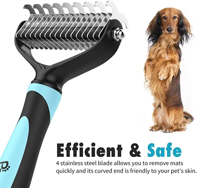 New Pawaboo Pet Dematting Comb - Pet Grooming Comb with Dual Sided 9 17 Rake for Dogs and Cats, Gently Removes Loose Undercoat, Mats, Tangles and Knots