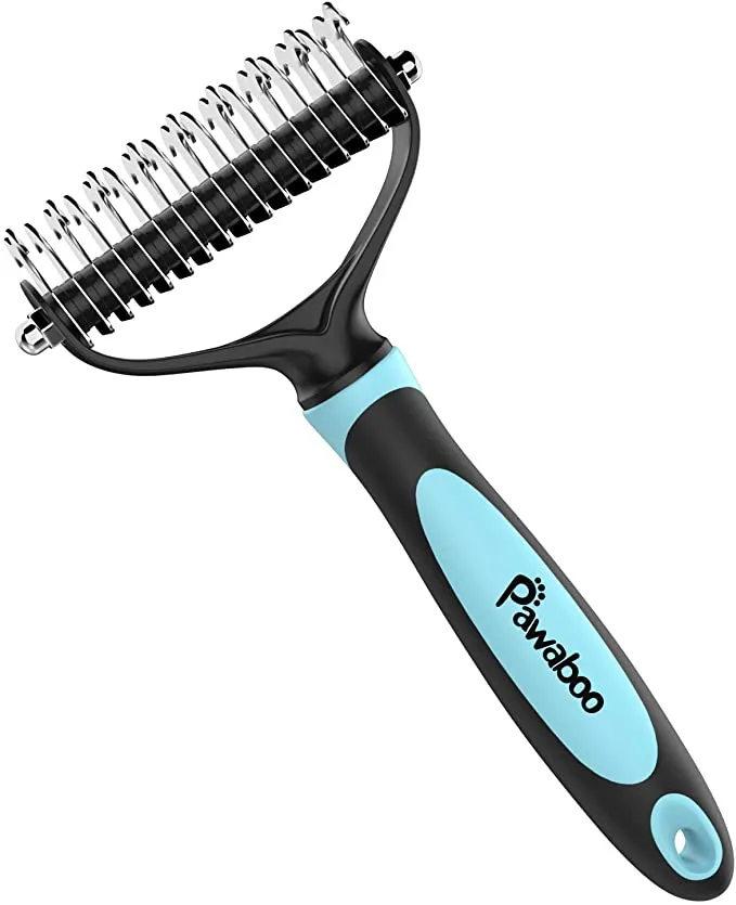 New Pawaboo Pet Dematting Comb - Pet Grooming Comb with Dual Sided 9 17 Rake for Dogs and Cats, Gently Removes Loose Undercoat, Mats, Tangles and Knots