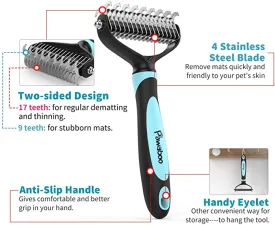 New Pawaboo Pet Dematting Comb - Pet Grooming Comb with Dual Sided 9 17 Rake for Dogs and Cats, Gently Removes Loose Undercoat, Mats, Tangles and Knots