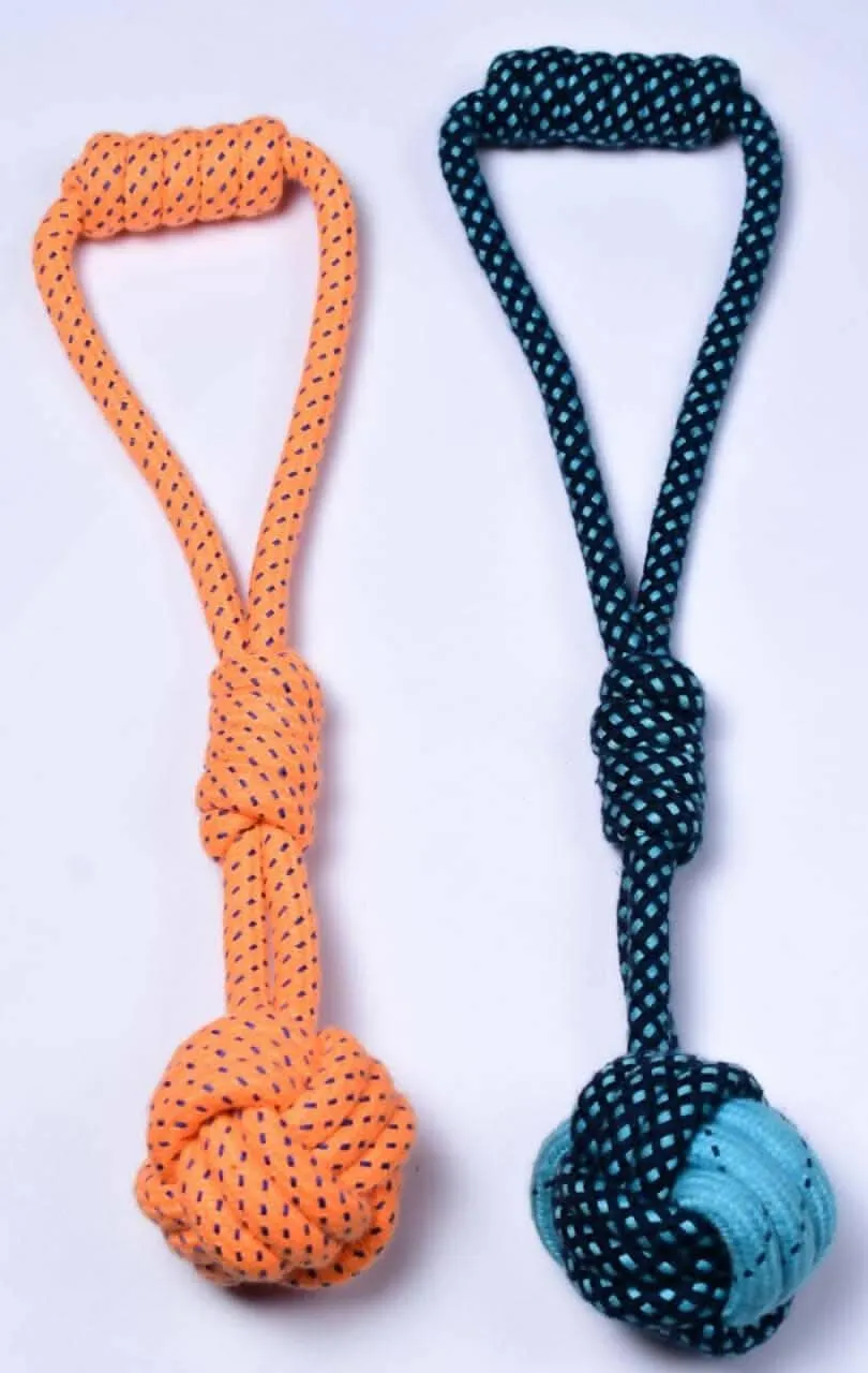Non-toxic Durable Chew Rope Toys, Teeth Cleaning Braided Cotton Rope Handle Ball,Tug of War-Multicolor (14cm) (Small)