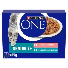 Purina One Senior 7  Wet Cat Food Salmon Ocean Fish 8x85g (Pack of 5)