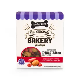 Three Dog Bakery Soft Baked PB&J Bites With Strawberry Flavor 13-oz, Dog Treat